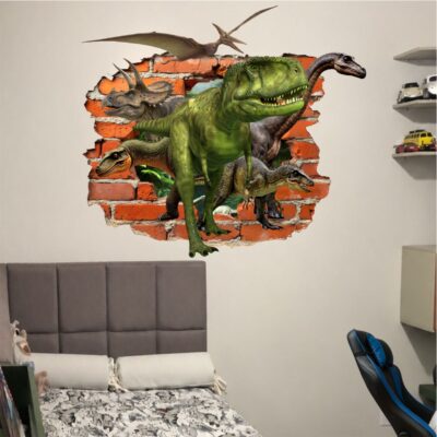 Adesivo de Parede Infantil Buraco 3D Dinossauros