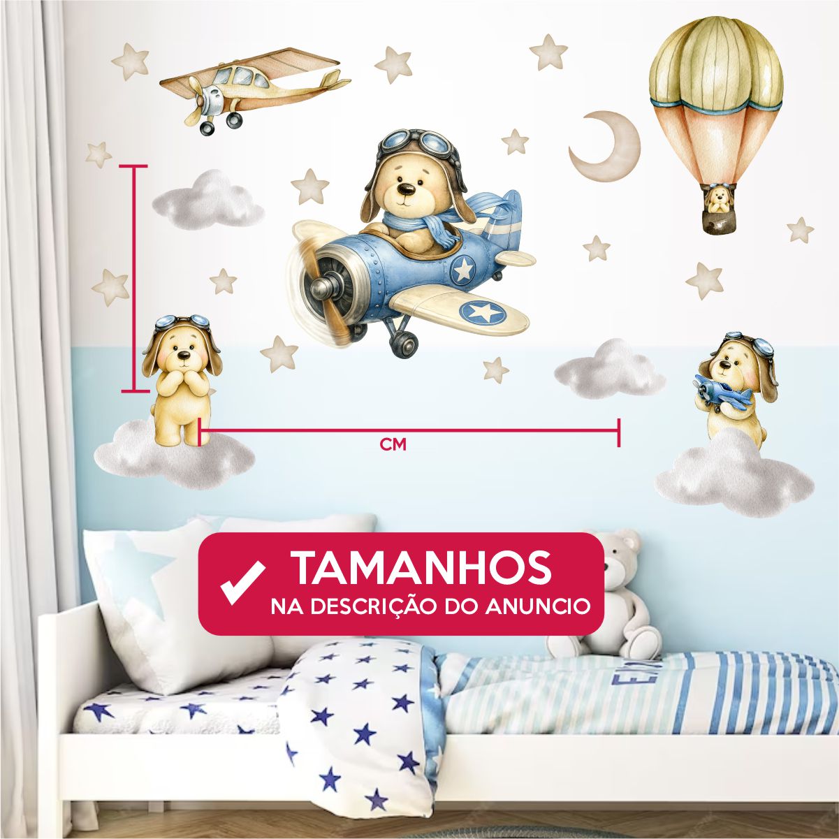 Adesivo De Parede Infantil Cachorrinho Aviador - Imagem 3
