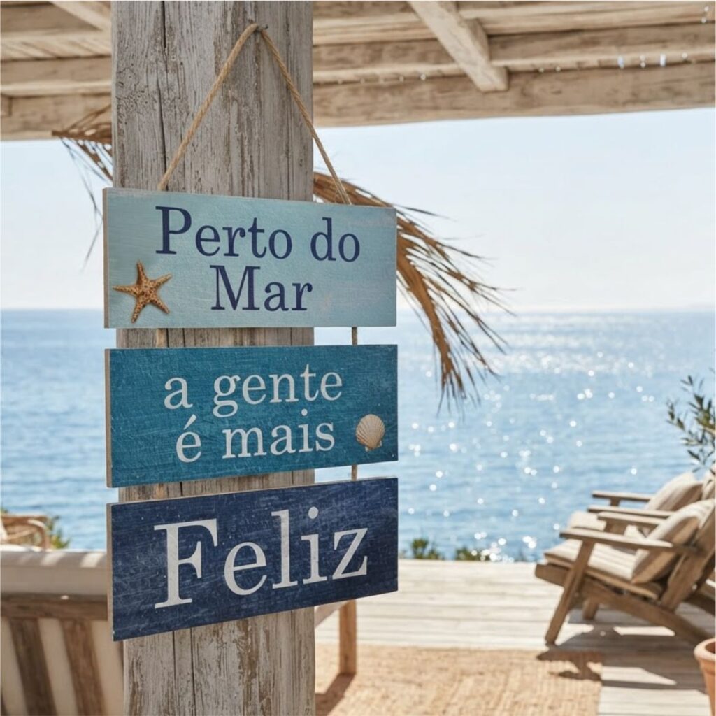 Placa Decorativa Praia Frase Perto Do Mar