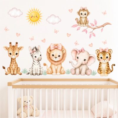 Adesivo De Parede Infantil Filhotes Safari Menina