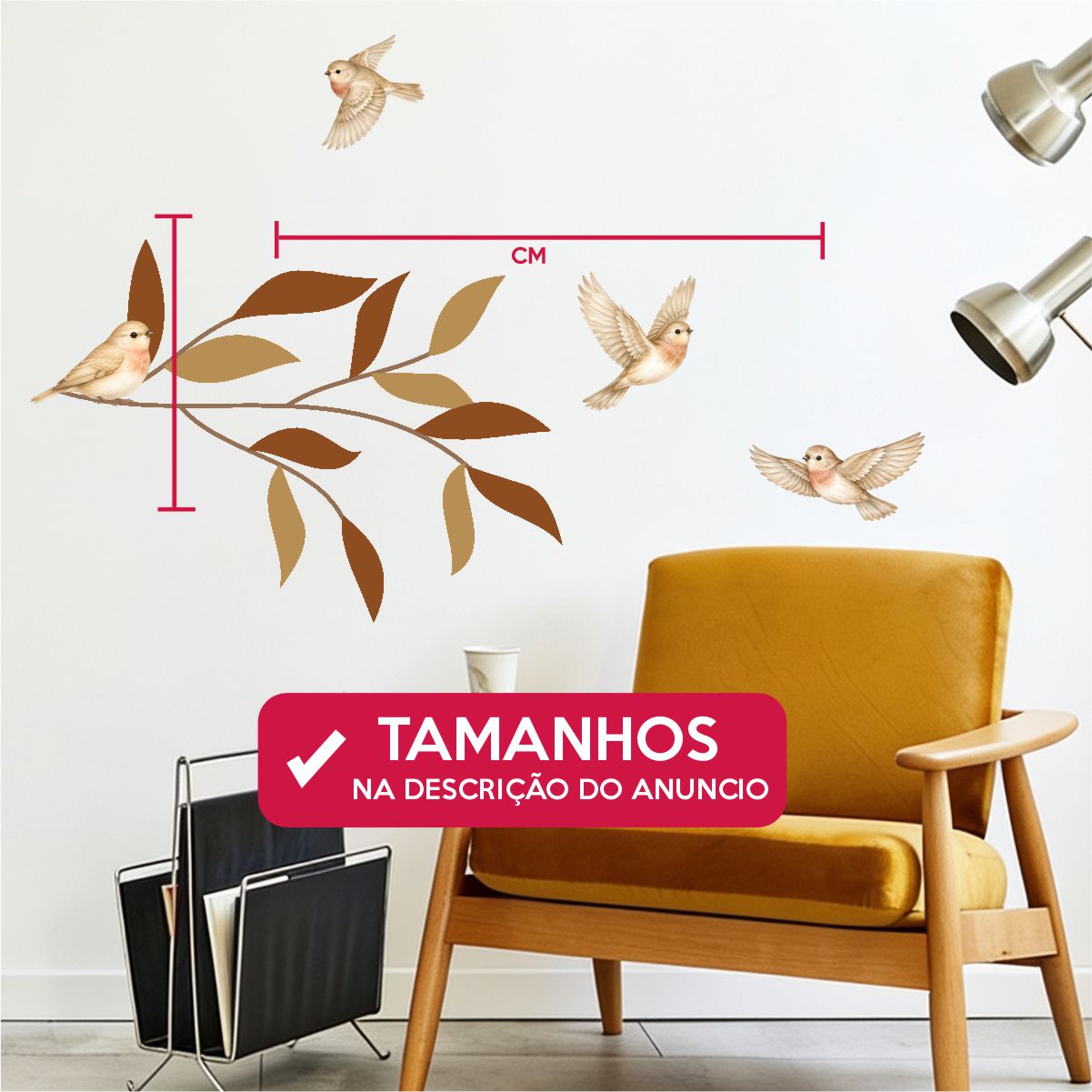 Adesivo De Parede Galho Pássaros Tons Terrosos - Imagem 3
