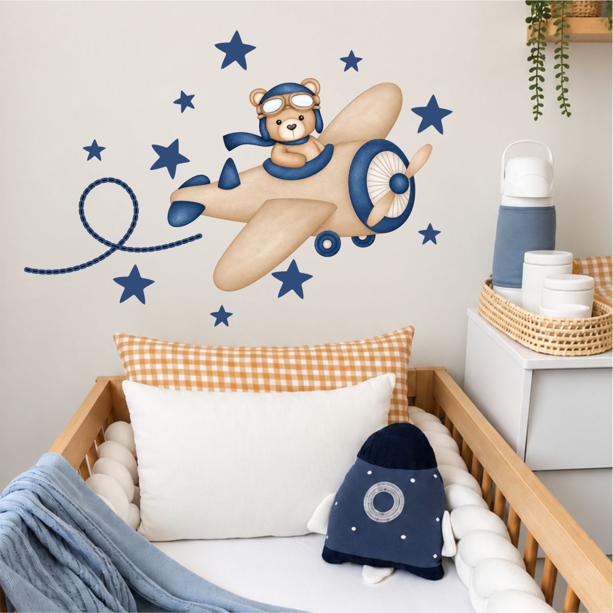 Adesivo Infantil Urso Aviador Aquarela Azul Escuro - Imagem 2