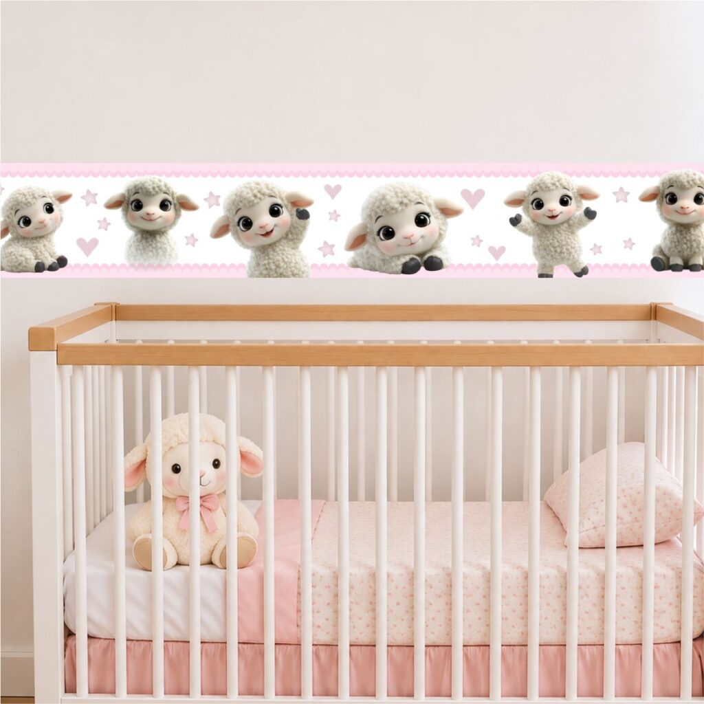 Adesivo de Parede Faixa Infantil Ovelhinhas Rosa
