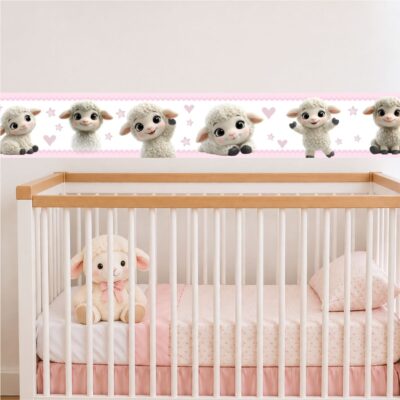 Adesivo de Parede Faixa Infantil Ovelhinhas Rosa