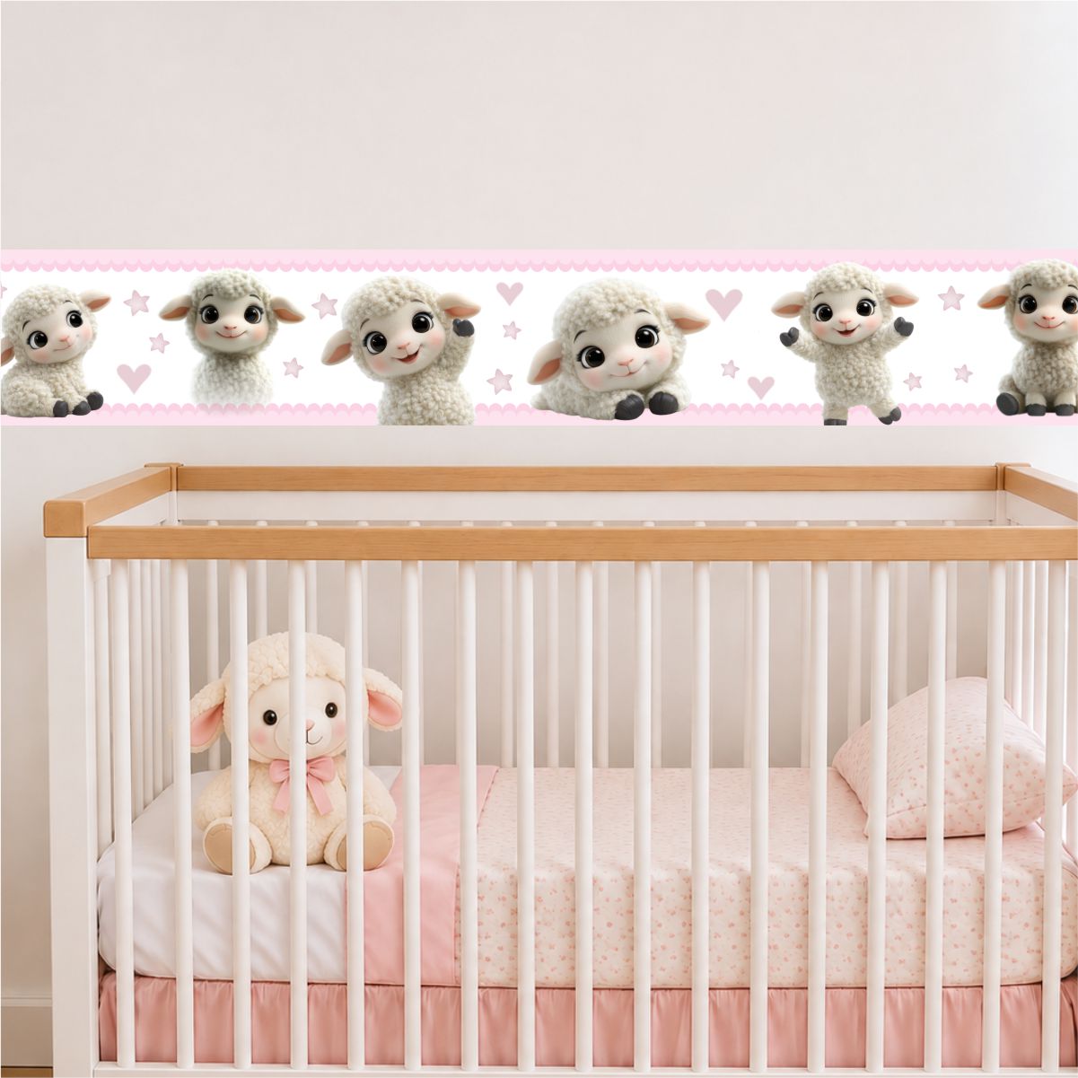 Adesivo de Parede Faixa Infantil Ovelhinhas Rosa