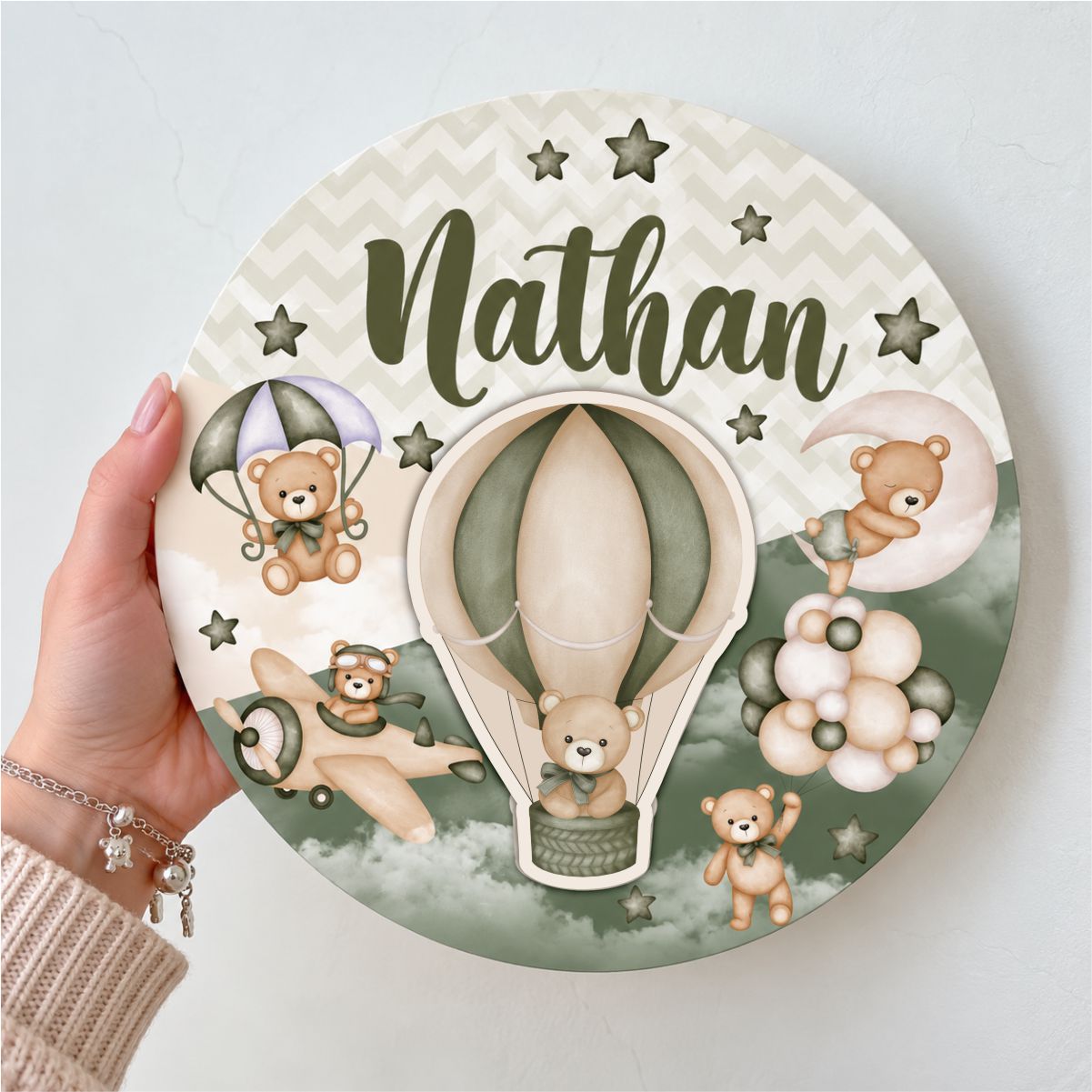 Placa Decorativa Infantil Ursinho Aviador Verde - Imagem 2