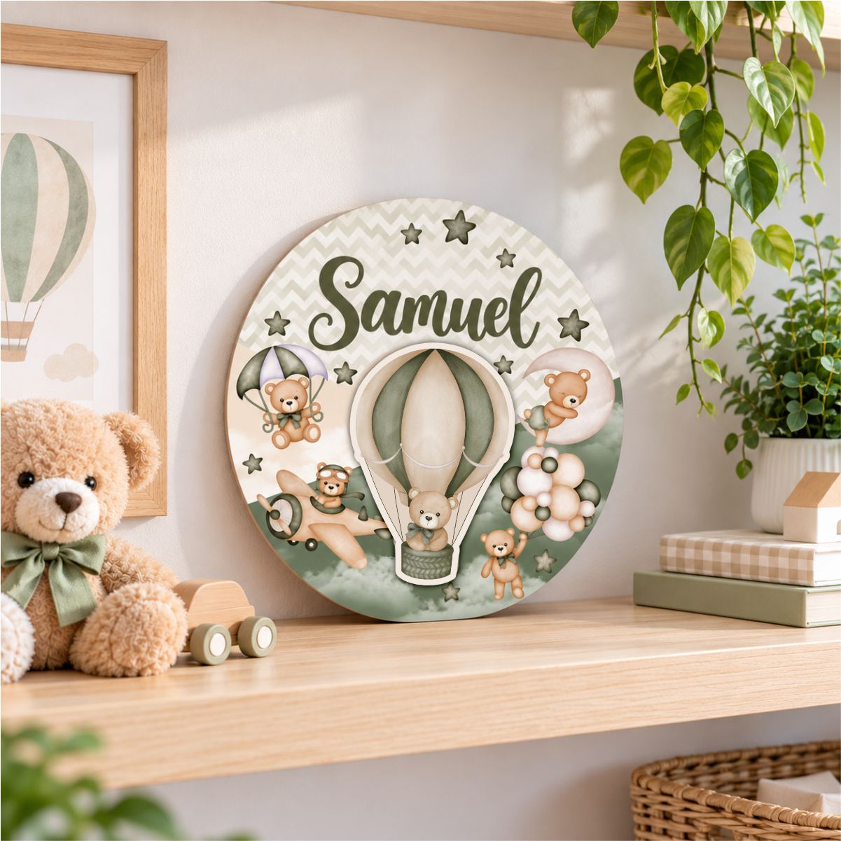 Placa Decorativa Infantil Ursinho Aviador Verde - Imagem 3