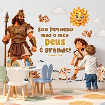 Adesivo de Parede Infantil Davi e Golias Cartoon