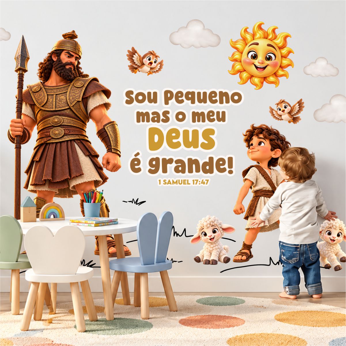 Adesivo de Parede Infantil Davi e Golias Cartoon