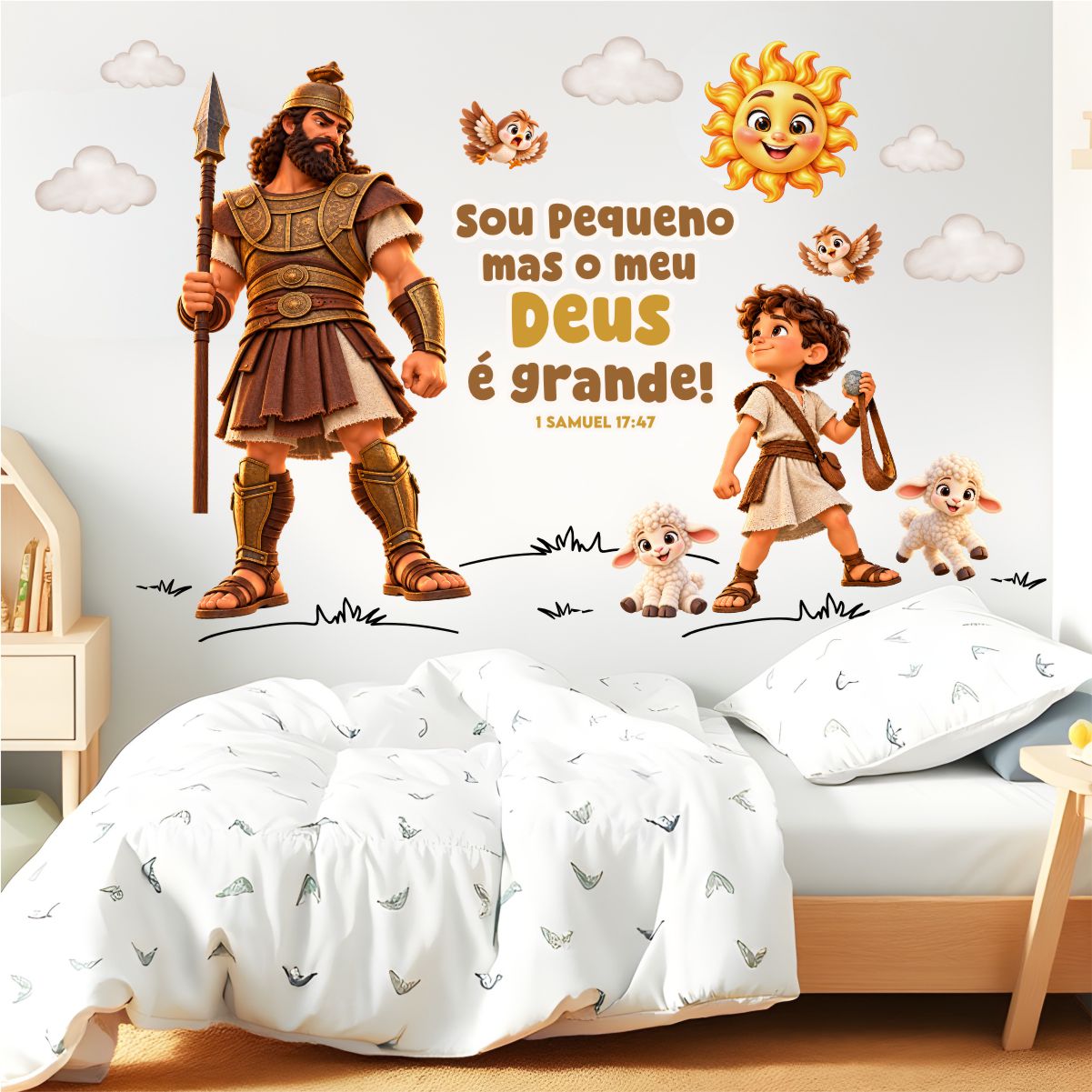 Adesivo de Parede Infantil Davi e Golias Cartoon - Imagem 2