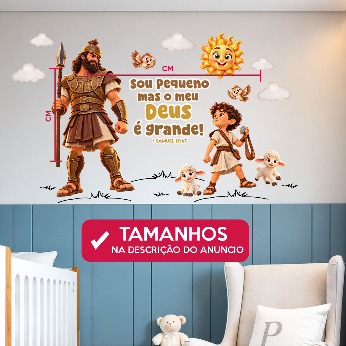 Adesivo de Parede Infantil Davi e Golias Cartoon - Imagem 3
