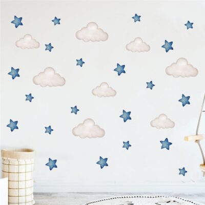 Adesivo de Parede Nuvens e Estrelas do Aviador Azul
